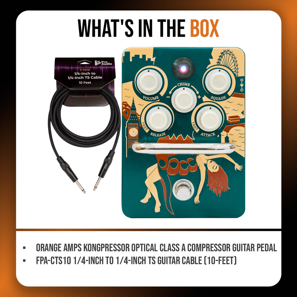 Orange Amps Kongpressor Optical Class A Compressor Guitar Pedal Bundle