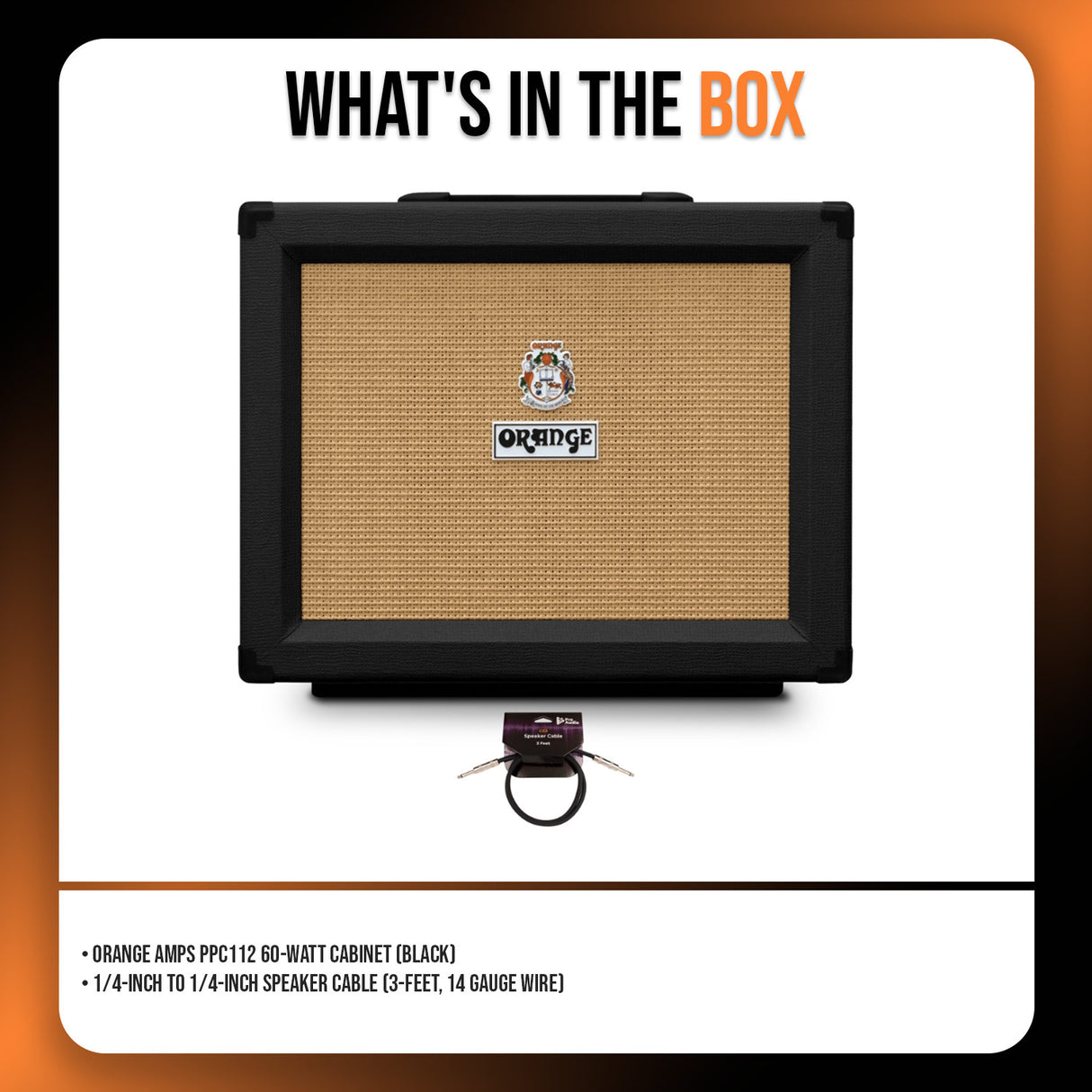Orange Amps PPC112 60 Watt Cabinet Black with 3ft Speaker Cable