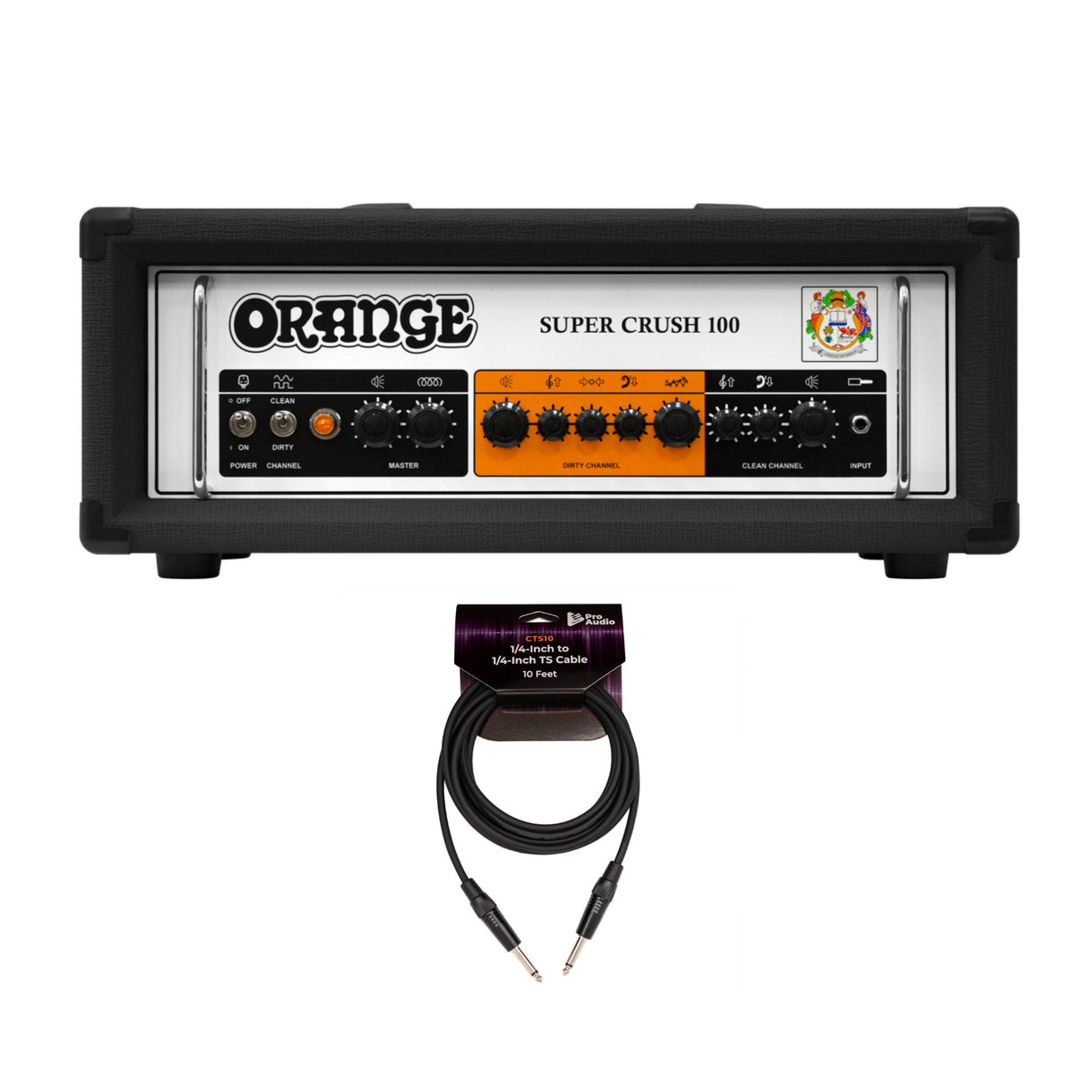 Orange Amps Super Crush 100W Amp Head (Black) with 10ft Guitar Cable (2 Items)