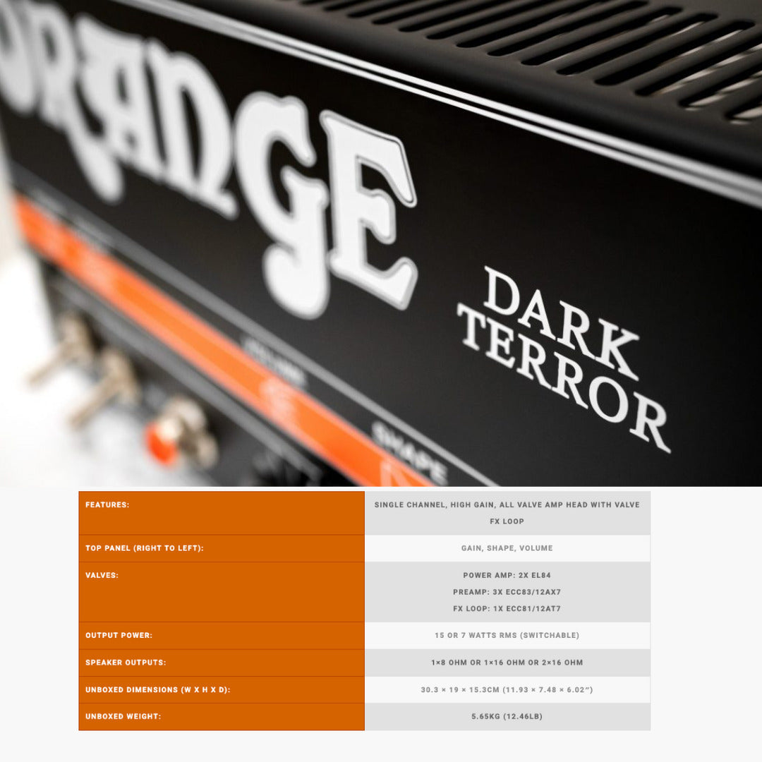 Orange Dark Terror 15W Compact Tube Amp with Guitar Cable Cable (2 Items)