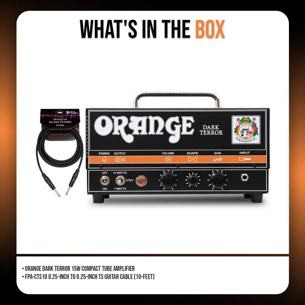 Orange Dark Terror 15W Compact Tube Amp with Guitar Cable Cable (2 Items)