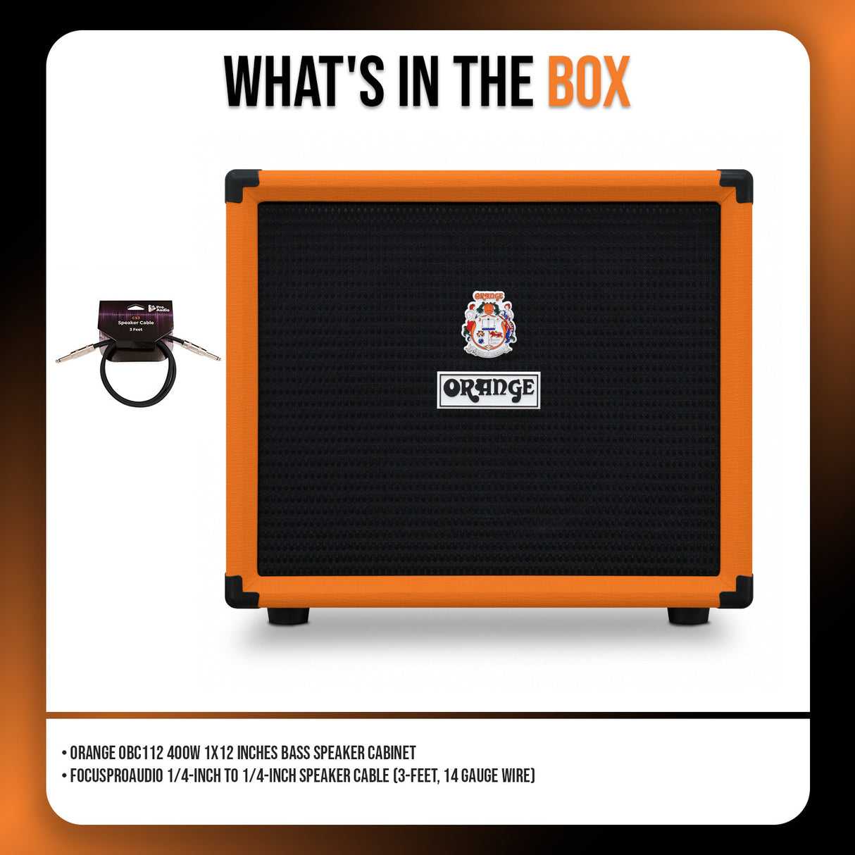 Orange OBC112 400W Bass Speaker Cabinet Bundle with 3ft Speaker Cable (2 Items)