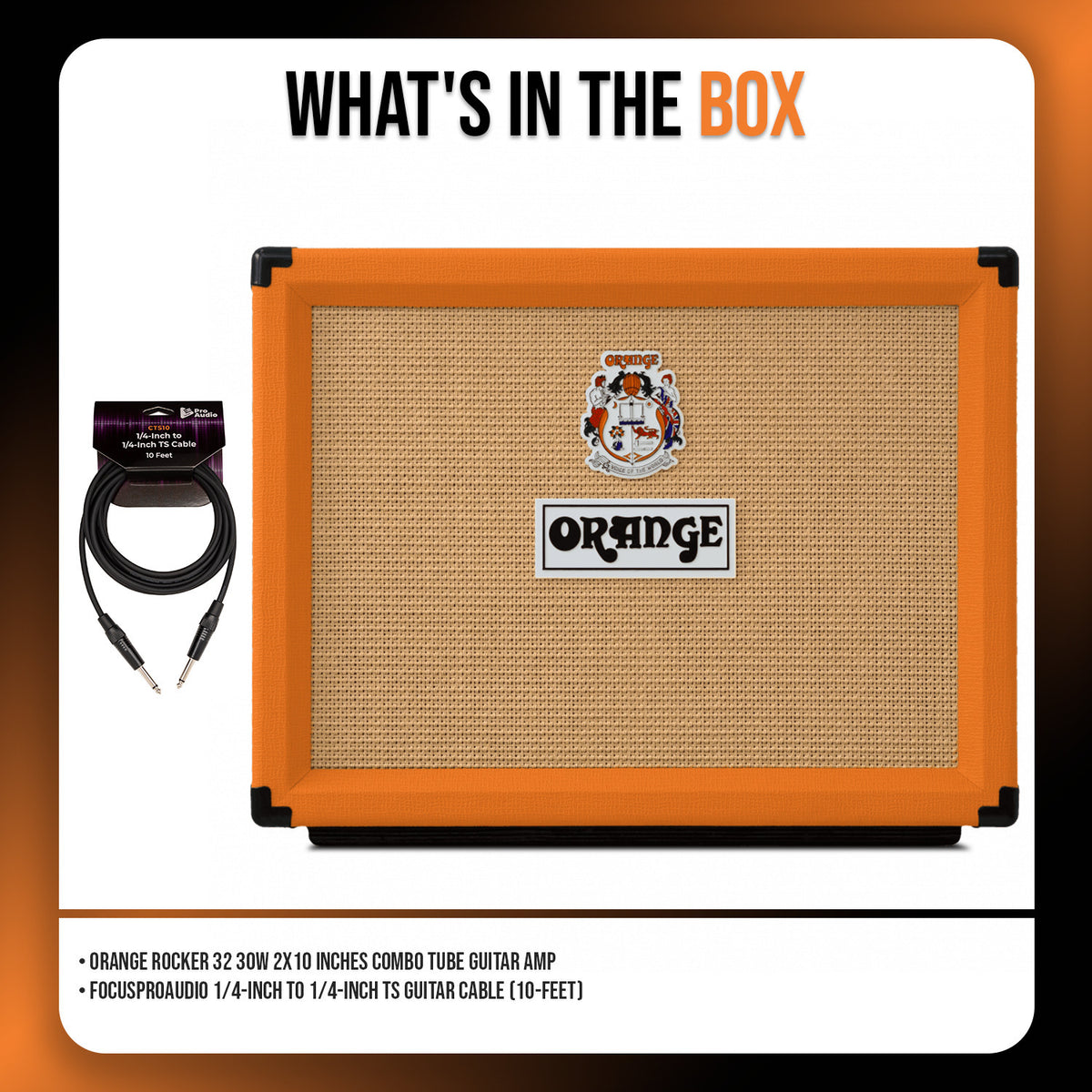Orange Rocker 32 30W Combo Tube Guitar Amp with 10ft Guitar Cable (2 Items)