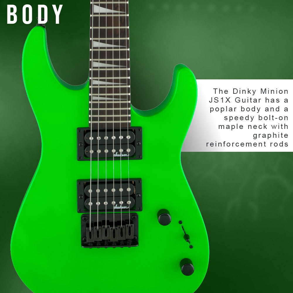 Jackson JS Series Dinky Minion JS1X 6 String Neon Green Electric Guitar Bundle