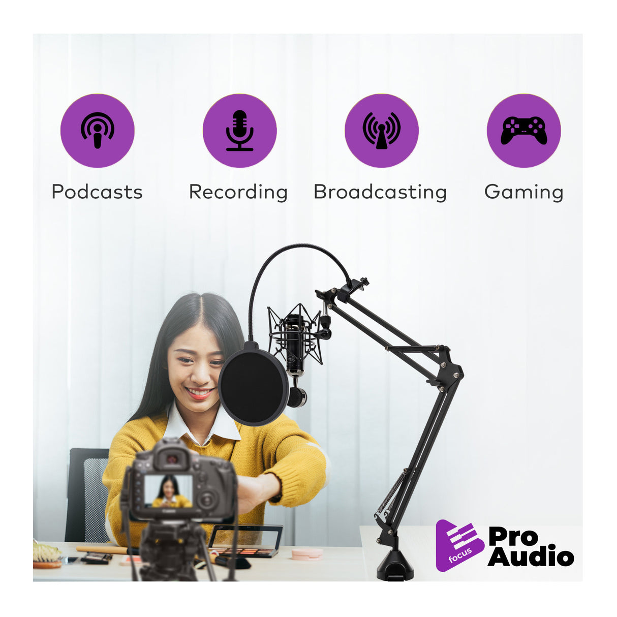 Samson Q2U Dynamic USB Mic with Shockmounts, Boom Arms, Pop Filters (3-pack)