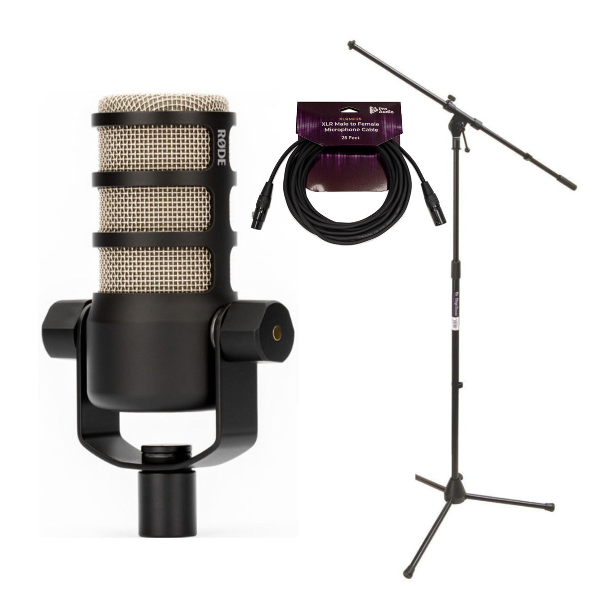 RODE PodMic Dynamic Podcasting Microphone with Euro Boom Mic Stand ...