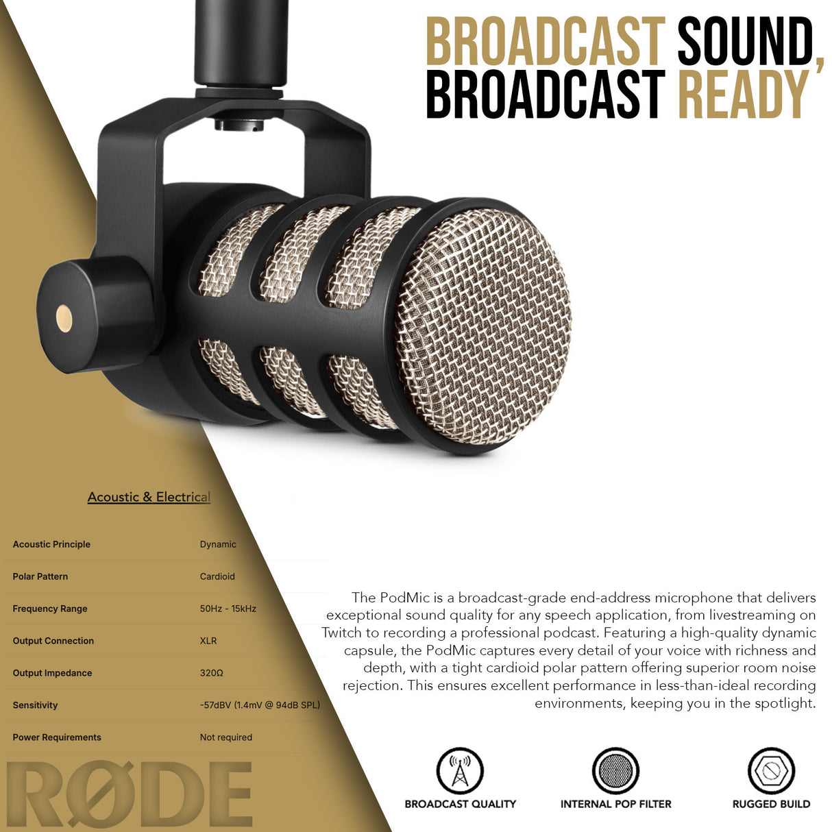 RODE PodMic Dynamic Podcasting Microphone with Euro Boom Mic Stand Bundle