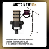 RODE PodMic Dynamic Podcasting Microphone with Euro Boom Mic Stand Bundle