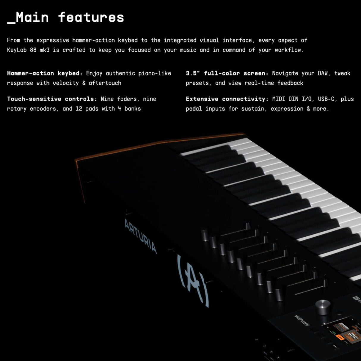 Arturia KeyLab 88 mk3 88 Key Weighted Black Keyboard Controller Bundle