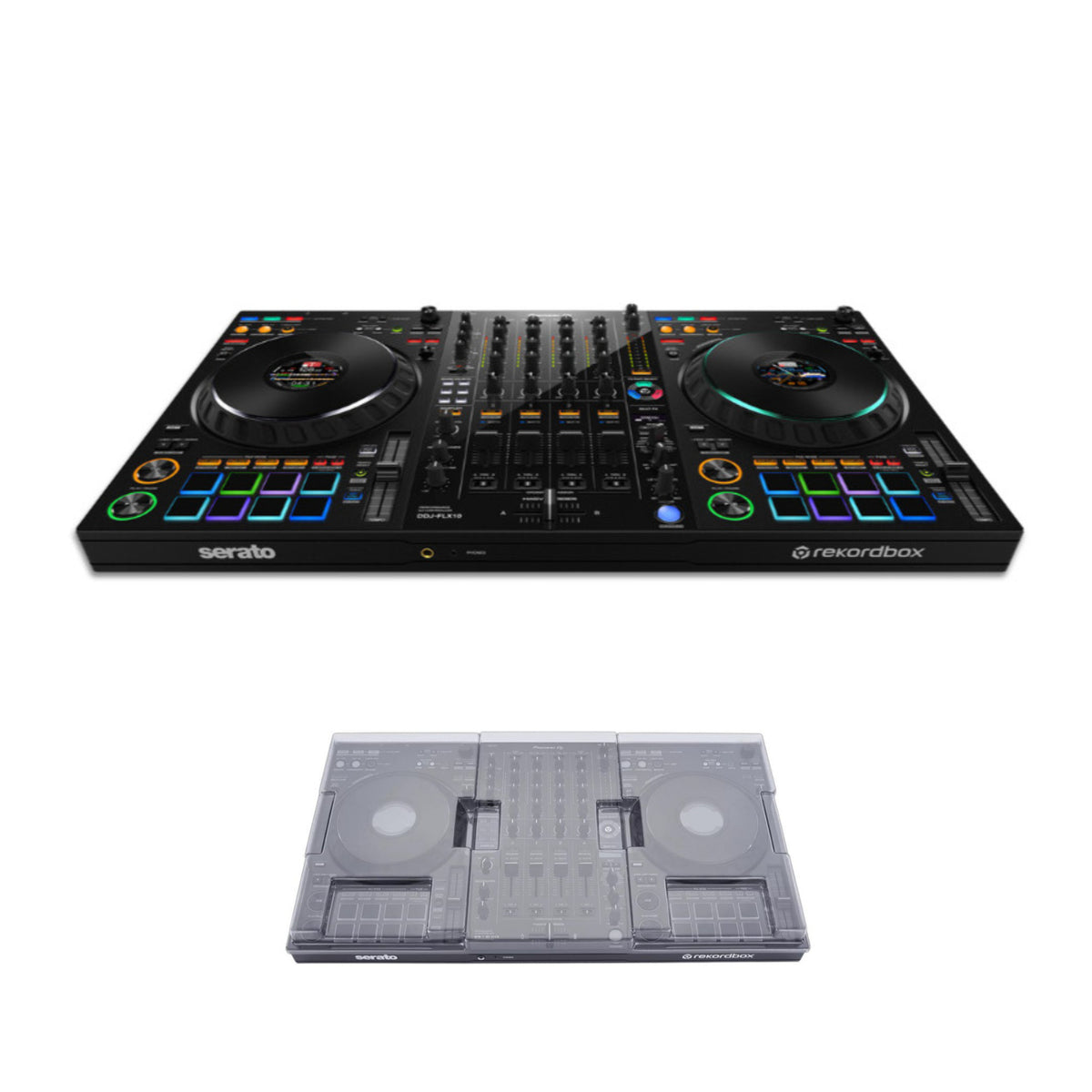 Pioneer DJ DDJ FLX10 4 Deck and 4 Channel Black DJ Controller and Cover Bundle