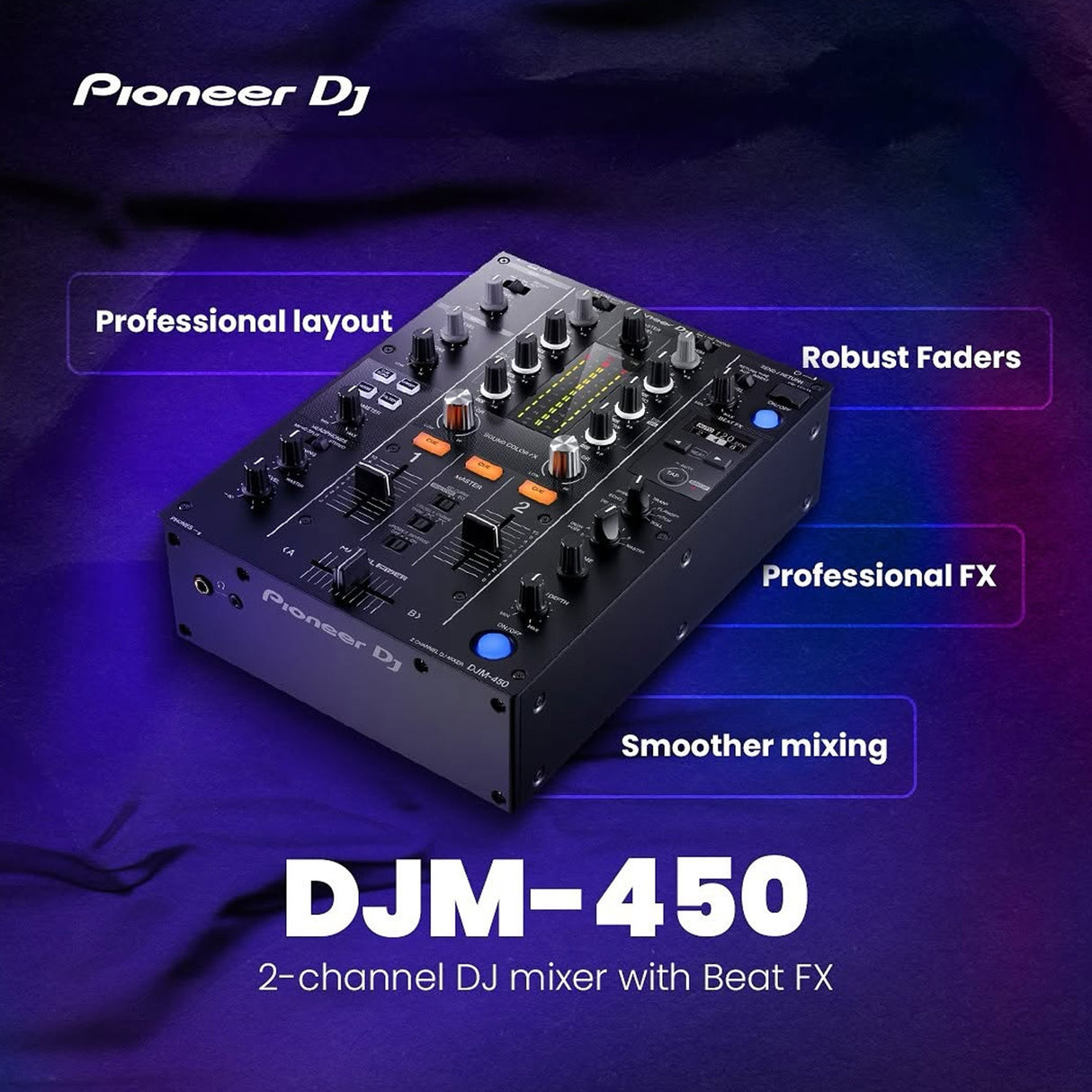 Pioneer DJ DJM 450 2 Channel DJ Mixer and Precise Fit Mixers Cover Bundle