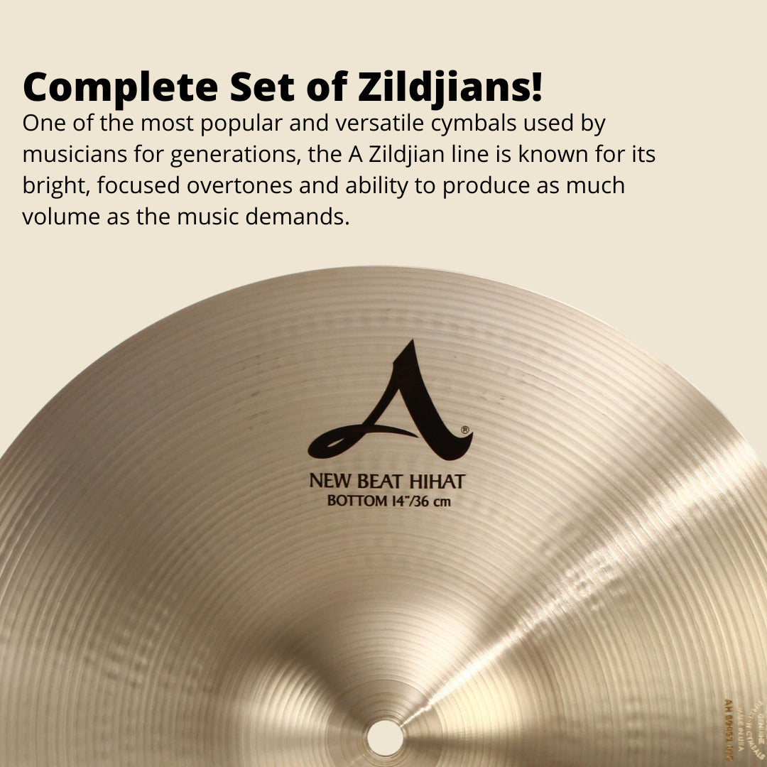 Zildjian A Series New Beat Hi Hats and Medium Thin Crash Cymbal Pack Bundle