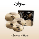 Zildjian K Sweet Hi Hats Crash and Ride Cymbal Pack with Rolling Vault Bundle