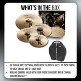Zildjian K Sweet Hi Hats Crash and Ride Cymbal Pack with Rolling Vault Bundle