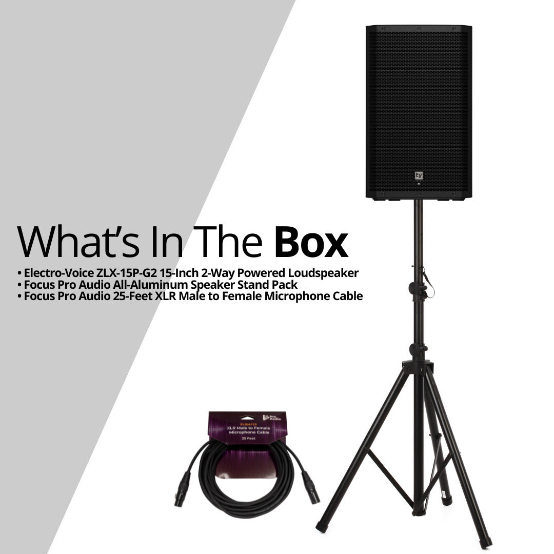Electro Voice ZLX 15P G2 15 Inch 2 Way Powered Loudspeaker with Bluetooth Bundle (Open Box)