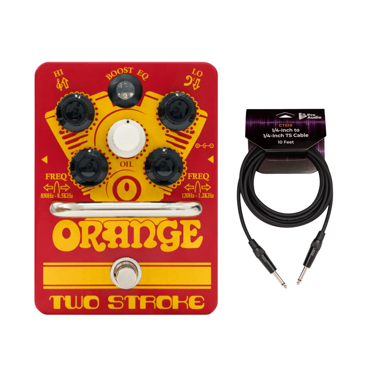 Orange Amps Two Stroke Boost EQ Guitar Pedal with 10 Feet TS Guitar Cable Bundle