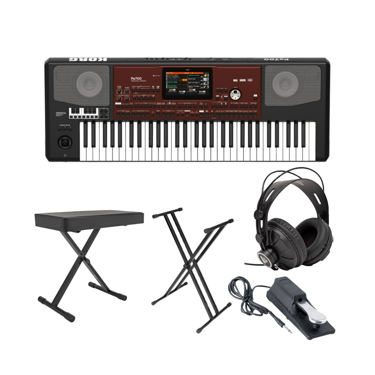 Korg PA700OR 61-Key Professional Arranger Keyboard Bench and Accessory Bundle