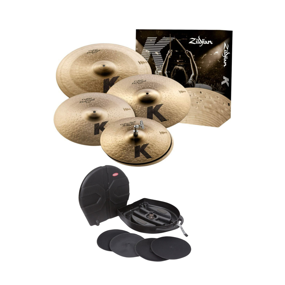 Zildjian K Custom Dark 4-Piece Cymbal Pack SKB Cases CV24W Rolling Cymbal Vault