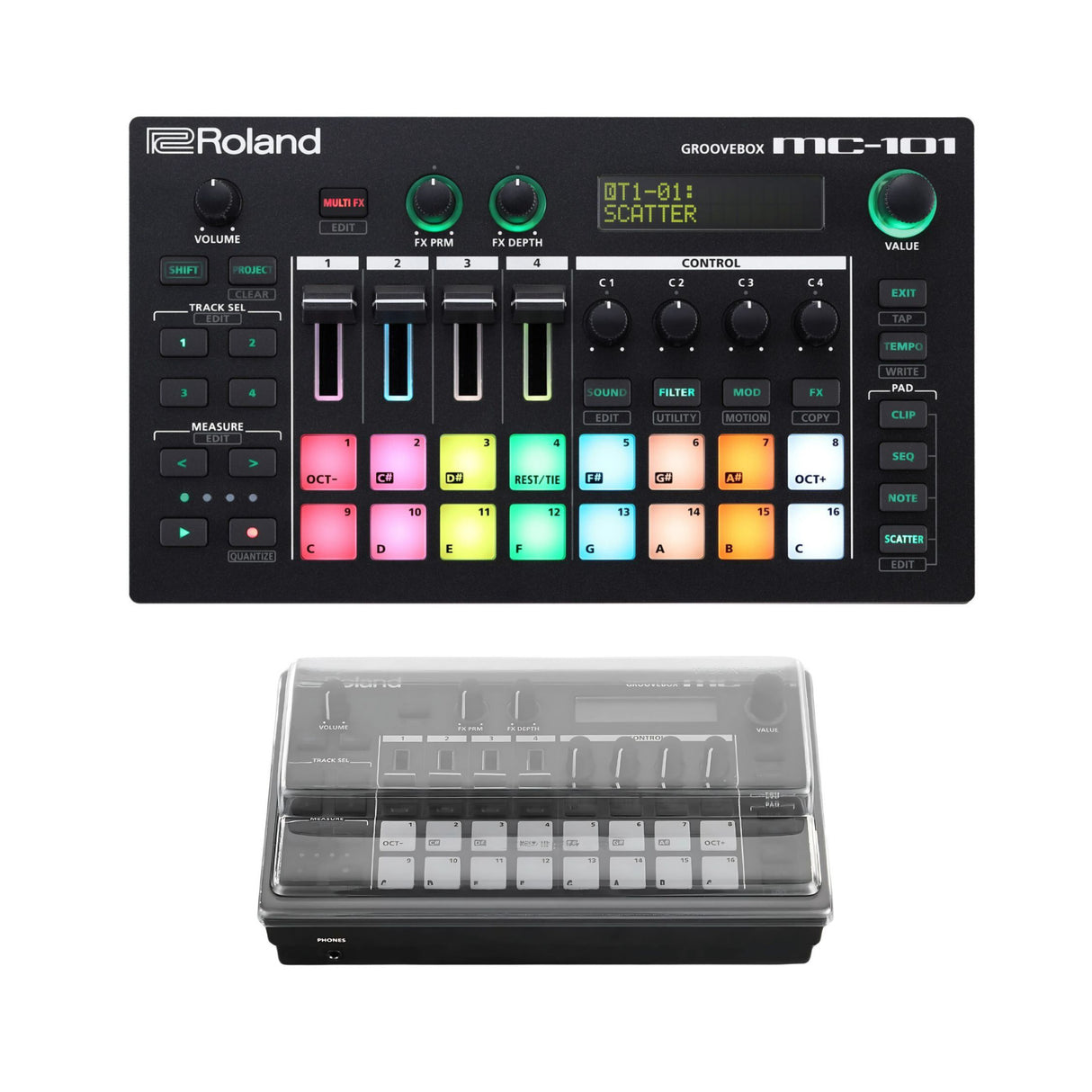 Roland MC-101 Compact Portable Four-Track with Decksaver Bundle (2 Items)