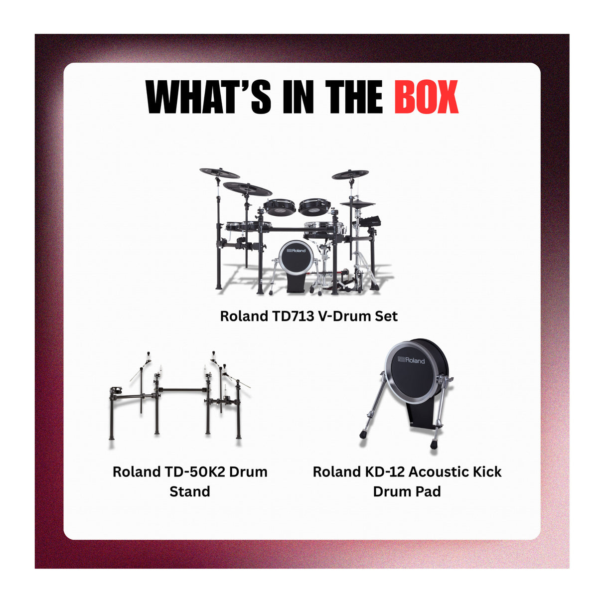 Roland TD713 V-Drum Set with V71 Module Digital Snare and 18-Inch Ride Bundle