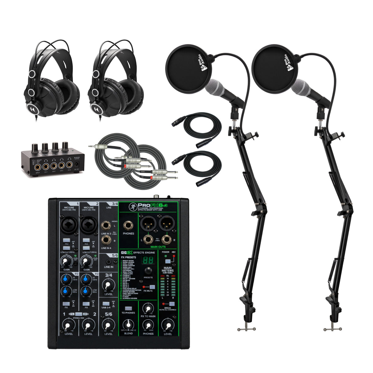 Mackie ProFX6v3 6-Channel Professional Effects Mixer Podcast Bundle
