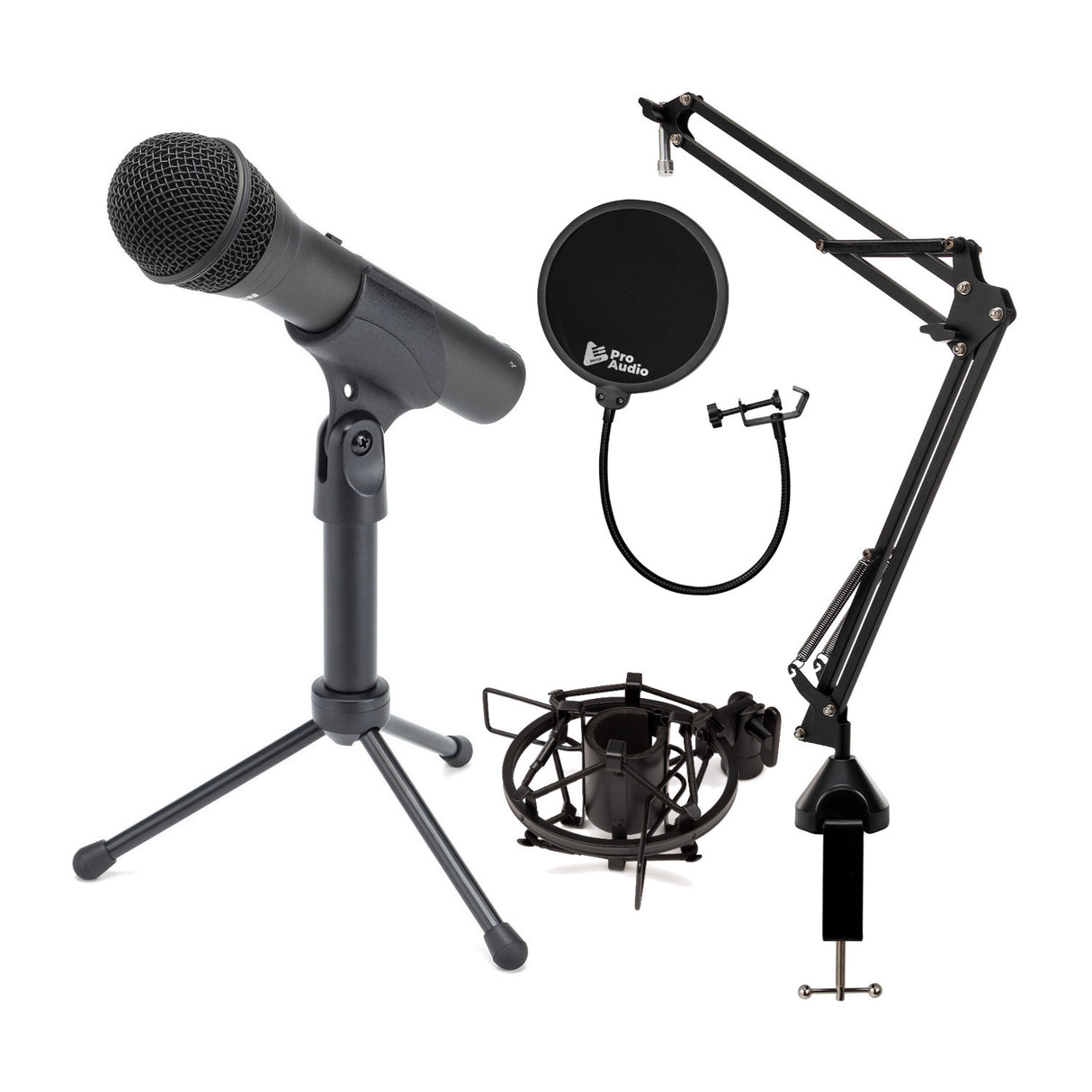 Samson Handheld USB Microphone with Desktop Boom Arm, Shock Mount, & Pop Filter