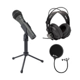 Samson Q2U Black Handheld Dynamic USB Microphone with Pop Filter and Headphones