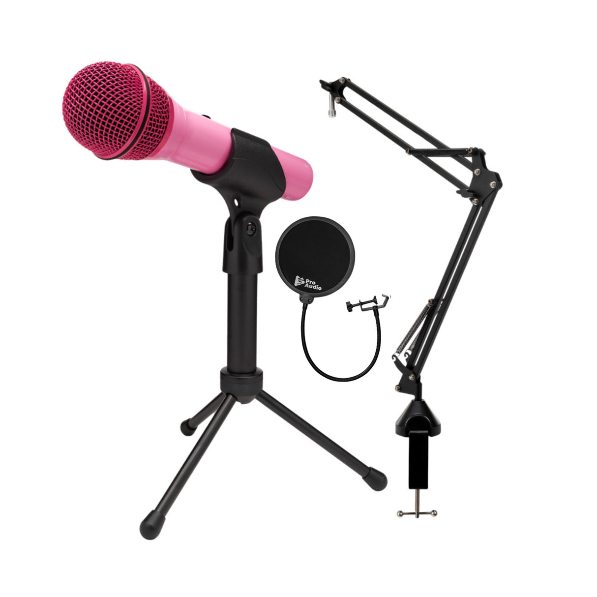 Samson Q2U USB and XLR Pink Microphone and Boom Arm Microphone Stand Bundle