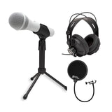 Samson Q2U USB and XLR Handheld White Dynamic Microphone and Headphones Bundle