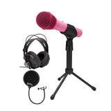 Samson Q2U USB and XLR Handheld Pink Dynamic Microphone and Headphones Bundle