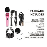 Samson Q2U USB and XLR Handheld Pink Dynamic Microphone and Headphones Bundle