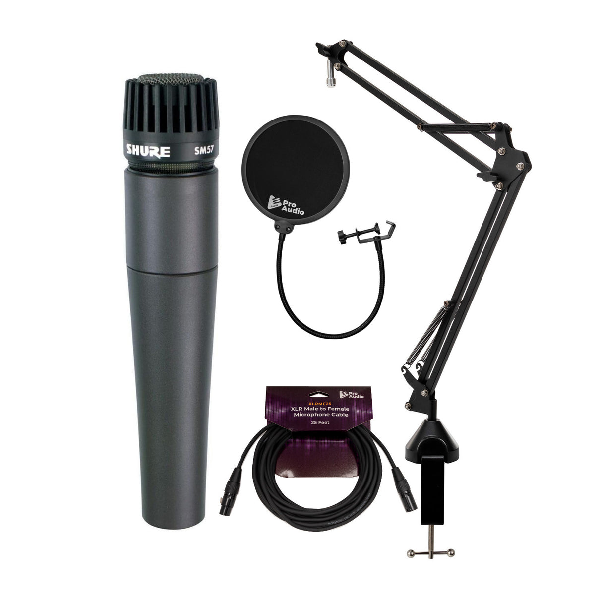 Shure SM57-LC Instrument Mic with Knox Gear Boom Arm, Pop Filter and XLR Cable