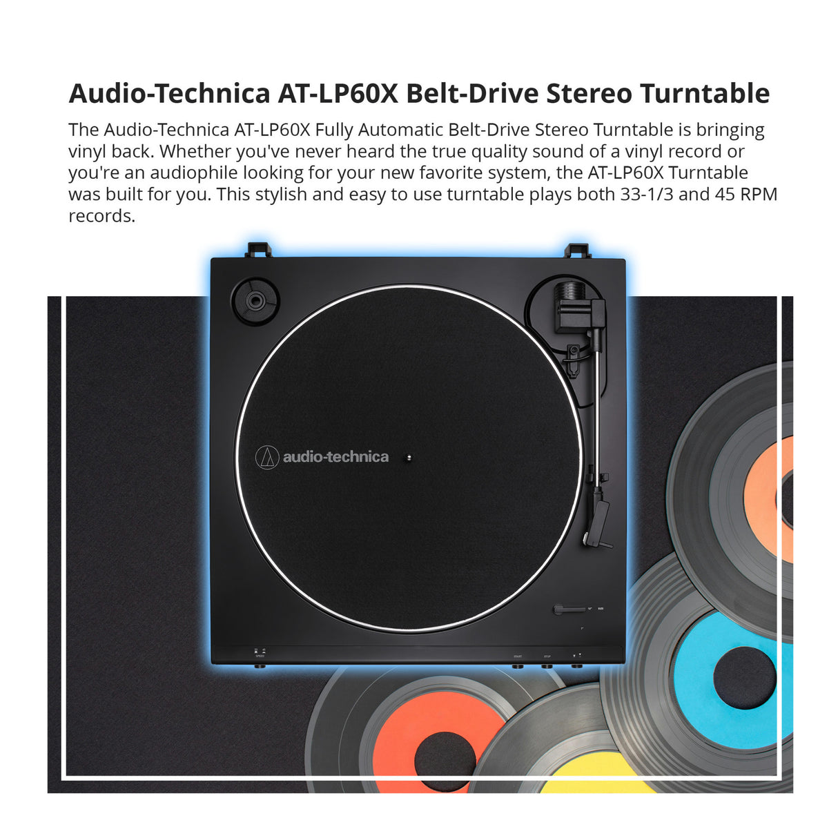 Audio-Technica AT-LP60X Fully Automatic Belt-Drive Stereo Turntable (Black)
