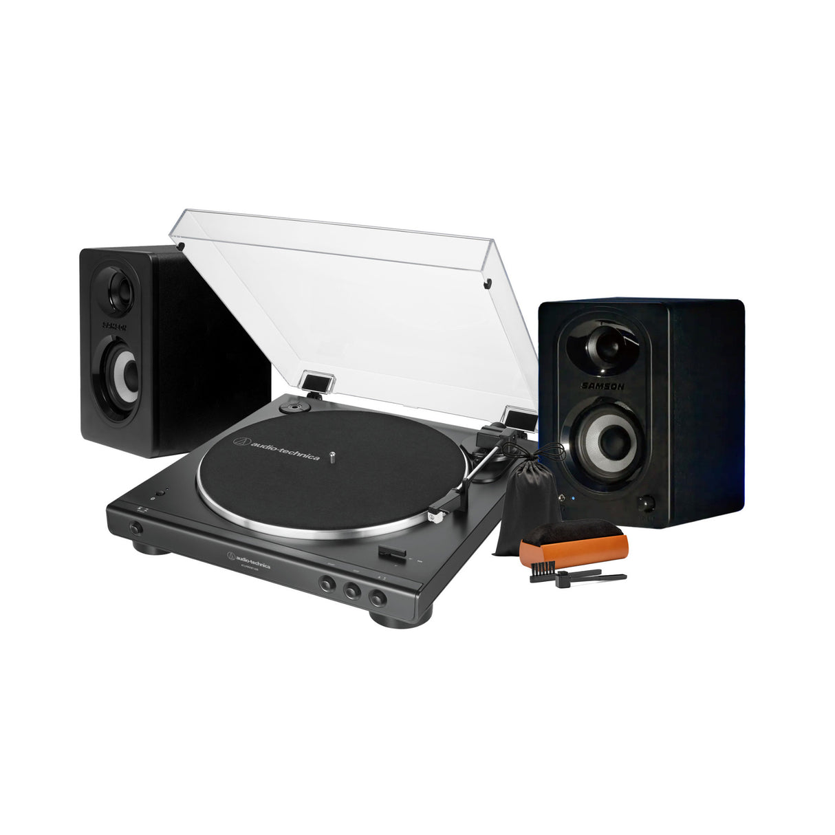 Audio-Technica AT-LP60X-BT-USB Stereo Turntable (Black) with Monitors (Pair)