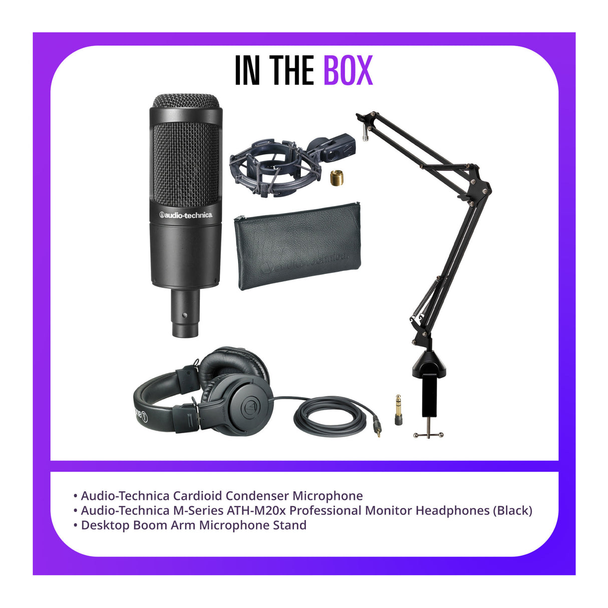 Audio-Technica AT2035 Vocal Microphone with Monitor Headphones and Mic Stand