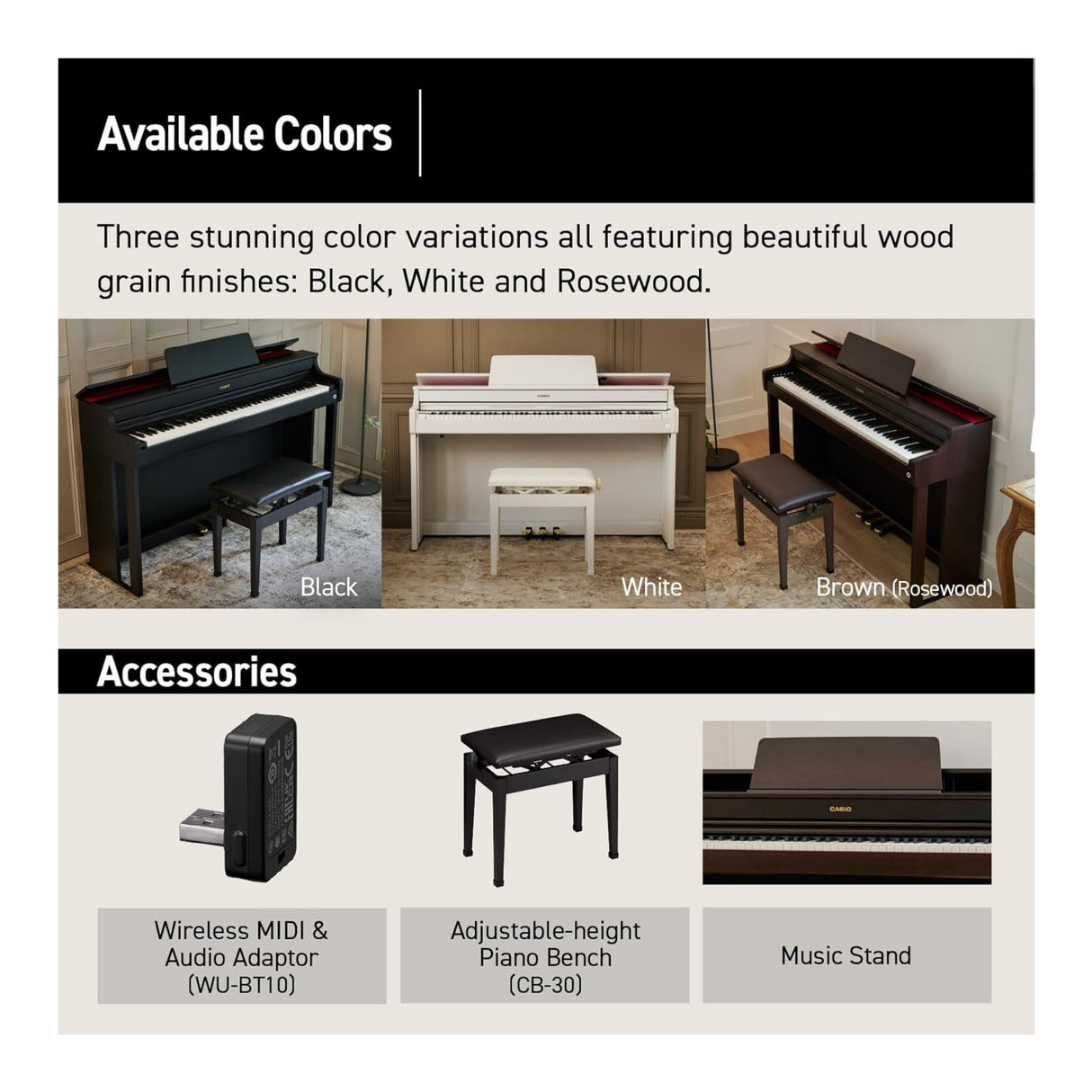CaCasio Celviano AP-300 Digital Piano with Adjustable Bench (Brown)