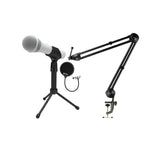 Samson Q2U USB and XLR White Microphone and Boom Arm Microphone Stand Bundle