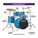 Yamaha Rydeen 5-Piece Drum Set with Poplar Shells and P3 Bass Drum Head Sky Blue