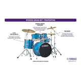 Yamaha Rydeen 5-Piece Drum Set with Poplar Shells and P3 Bass Drum Head Sky Blue