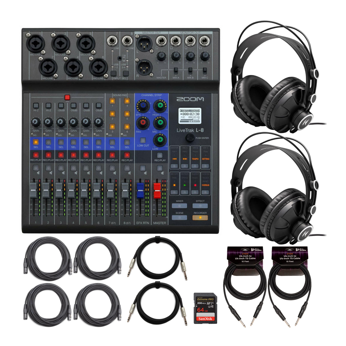 Zoom LiveTrak L8 Portable 8 Channel Digital Mixer and MultitrackRecorder Bundle