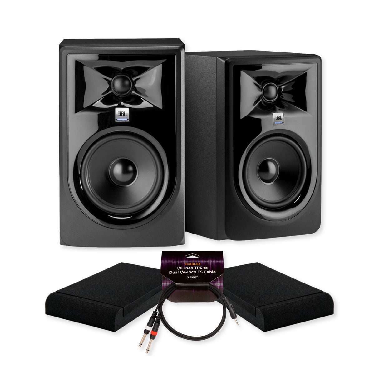 JBL 306P MkII Powered 2-Way Studio Monitor Pair Bundle Isolation Pads and Cable
