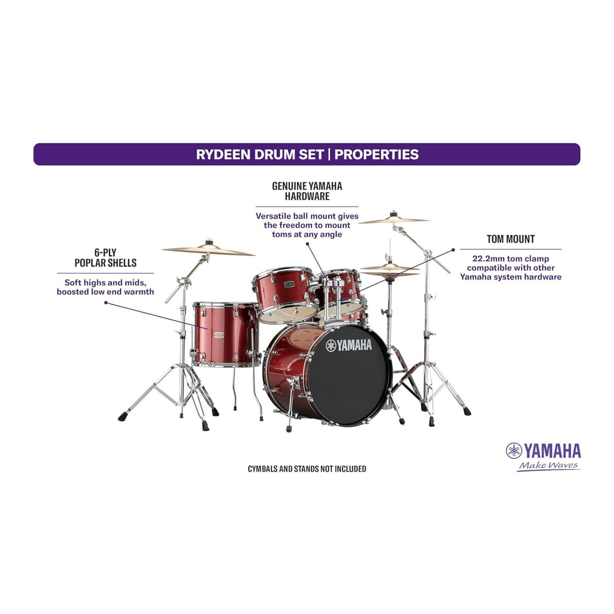 Yamaha RDP2F5 Rydeen 5-Piece Shell Pack (Burgundy Glitter)