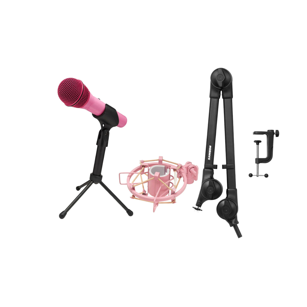 Samson Q2U USB and XLR Handheld Pink Dynamic Microphone and Shock Mount Bundle (Open Box)