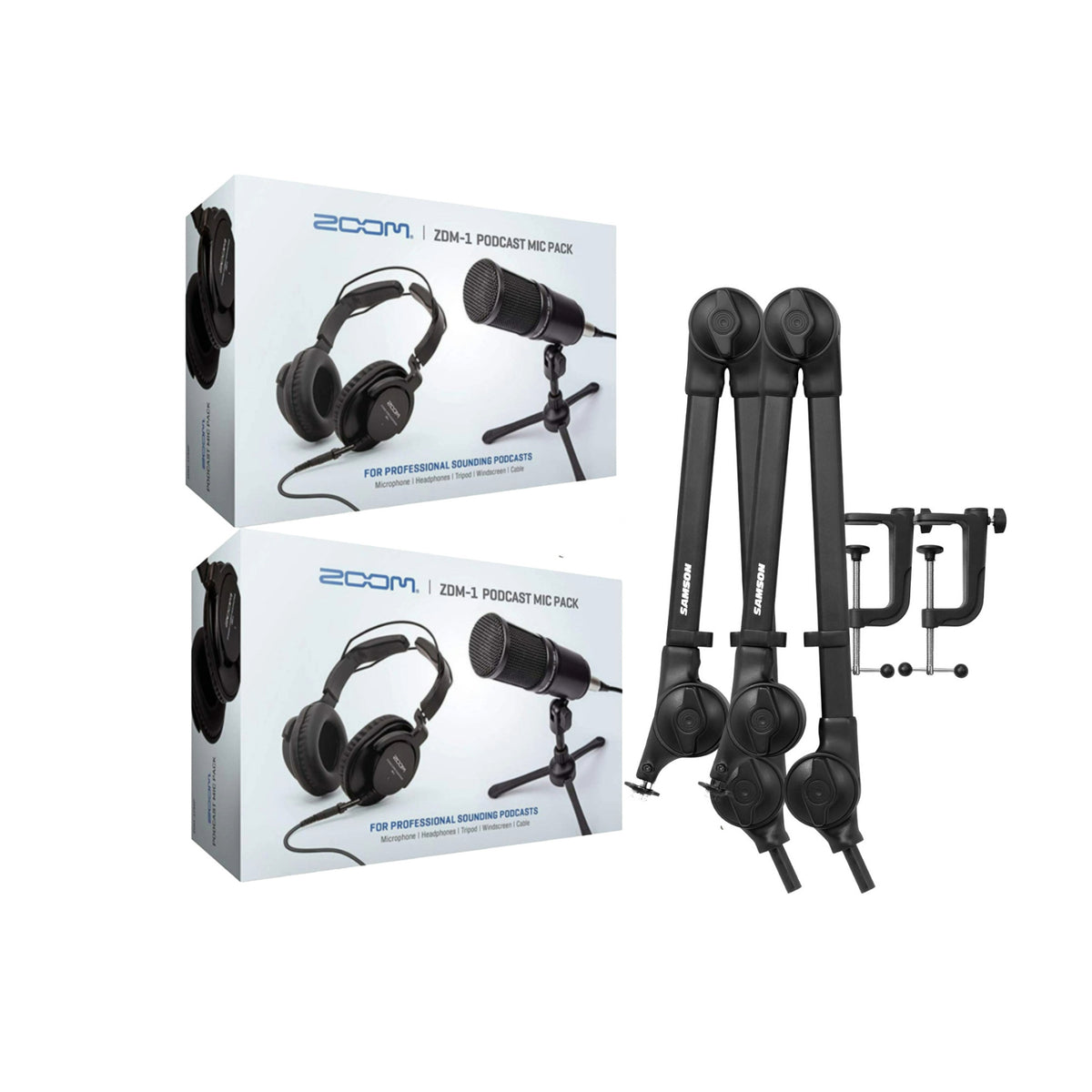 Zoom ZDM-1 2-Person Podcast Microphone Pack Accessory Bundle & Two Boom Arm (Open Box)