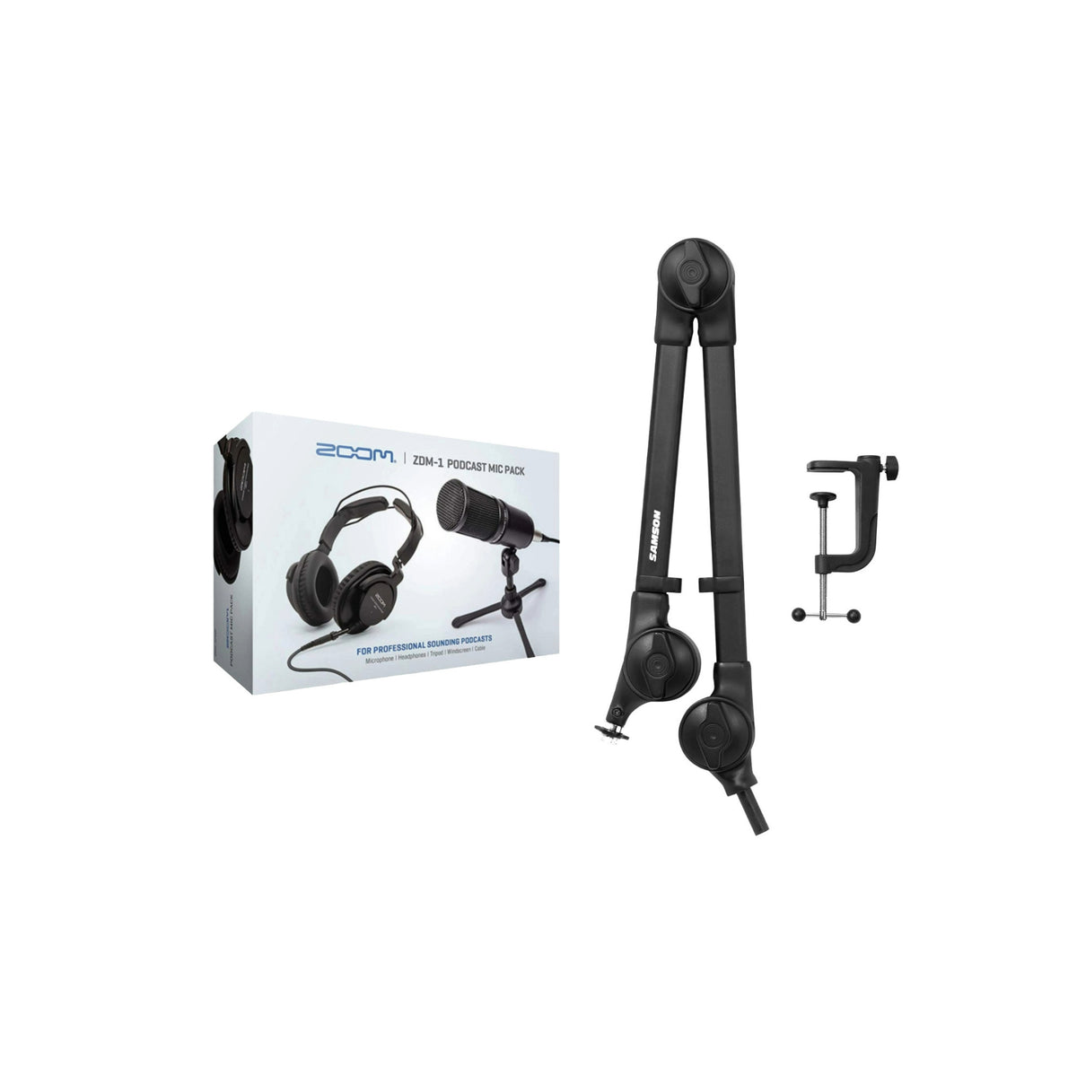 Zoom ZDM-1 Podcast Microphone Pack Accessory Bundle and Microphone Desktop Arm (Open Box)