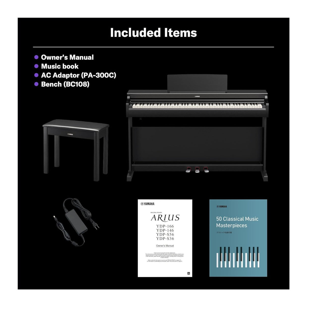 Yamaha Arius YDP-166B Digital Home Piano with Bench (Black Walnut)