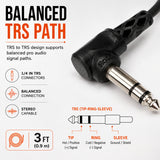 Hosa Balanced Interconnect, Right-angle 1/4 in TRS to Same, 3 ft
