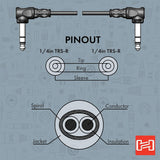 Hosa Balanced Interconnect, Right-angle 1/4 in TRS to Same, 3 ft