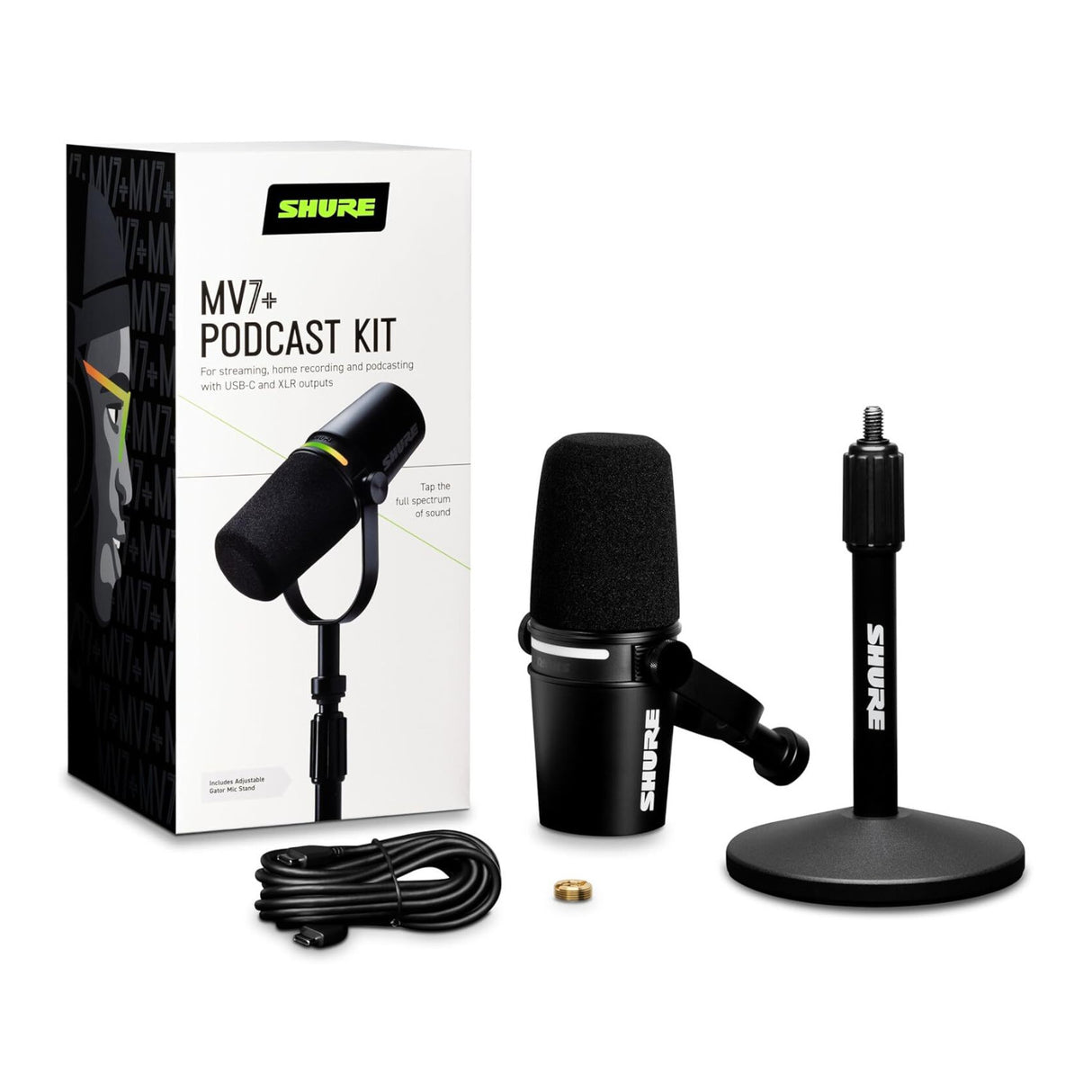 Shure MV7+ XLR and USB Podcast Dynamic Microphone with Stand