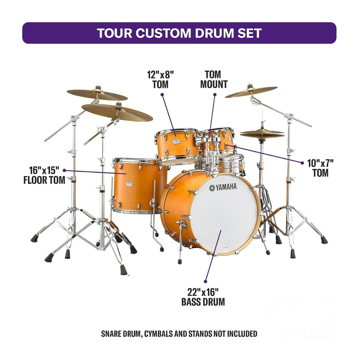Yamaha Tour Custom Maple 4-Piece Drum Shell Pack (Shell Caramel Satin)